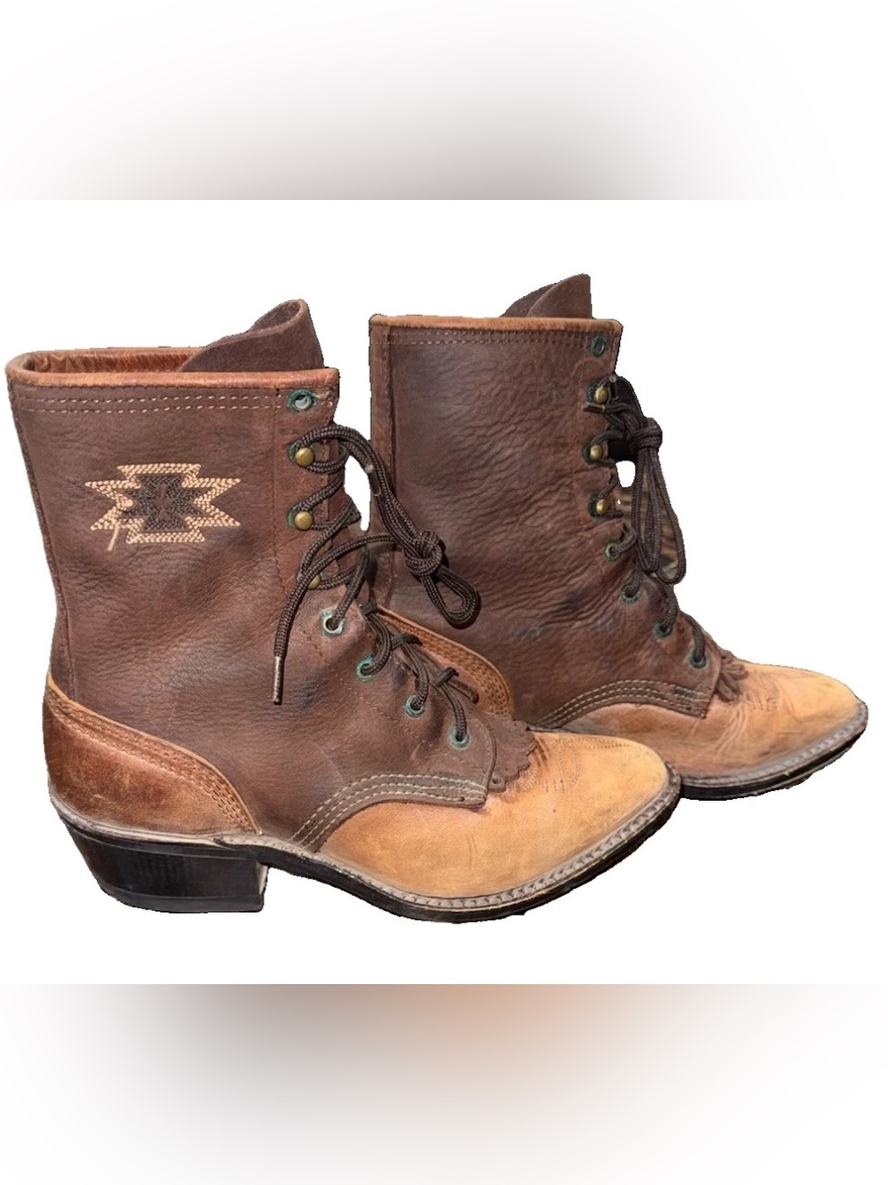 Vintage Abilene Boot Co. Two-Tone Brown Lace-Up Boots